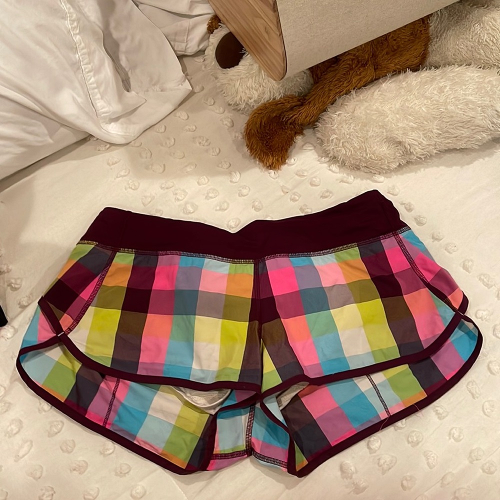 Lululemon Plaid Speed Shorts Short Plum Raspberry Glo Light Hot Pink